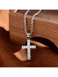 Cross necklace with copper inlay and zirconia cross pendant