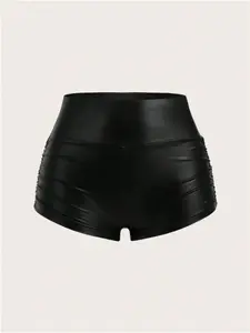 Women's Solid Color PU Leather Shorts, Fashion Casual High Waist Skinny Fitted Shorts for Daily Outdoor Wear, Ladies Bottoms for Spring