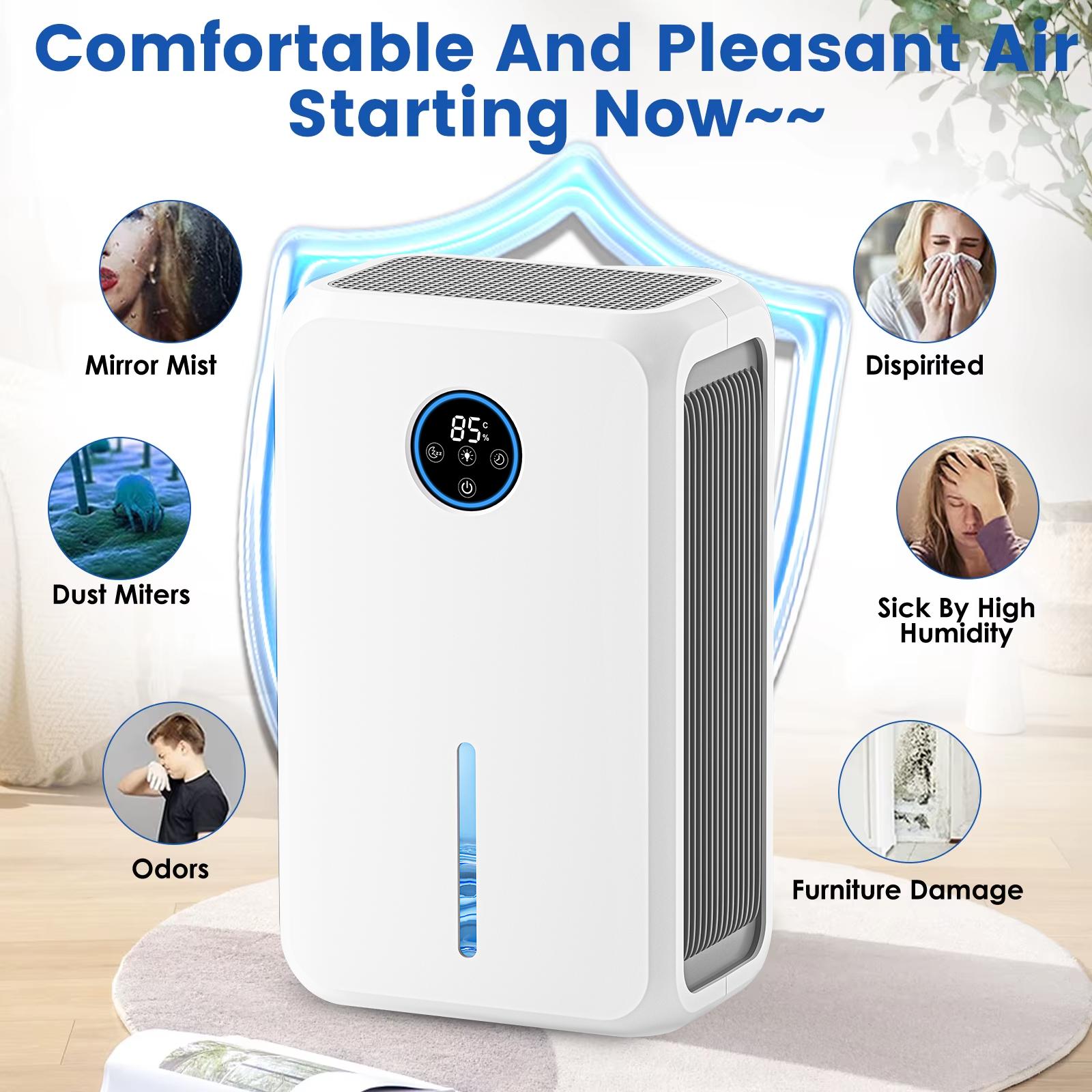 Smart Dehumidifier for Home, 2.6L Quiet Dehumidifier with LED Display, Auto Shut Off, Portable Dehumidifiers for Bedroom Bathroom RV Closet, Whisper-Quiet Operation