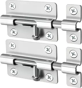 Door Lock Latches Barrel Bolt, 2 Pack Thickened Heavy Duty Stainless Steel Slide Latch Lock, Brushed Finish Sliding Bolt Lock with 12 Screws Easy Install Security for Bedroom Bathroom Gate Indoor Use