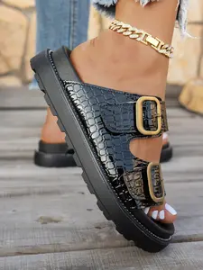 Luxurious Thick Sole Slipper with Dual Buckles, Comfortable Open-Toe Design for Women, Perfect Summer Outdoor Wear