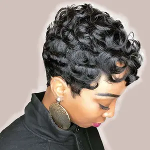 Short Pixie Wigs for Black Women, Gorgeous Fluffy Wigs with Bangs, Synthetic Hair Wigs for Party, Daily Use, Synthetic Fiber Wig, Pre Cut Wig