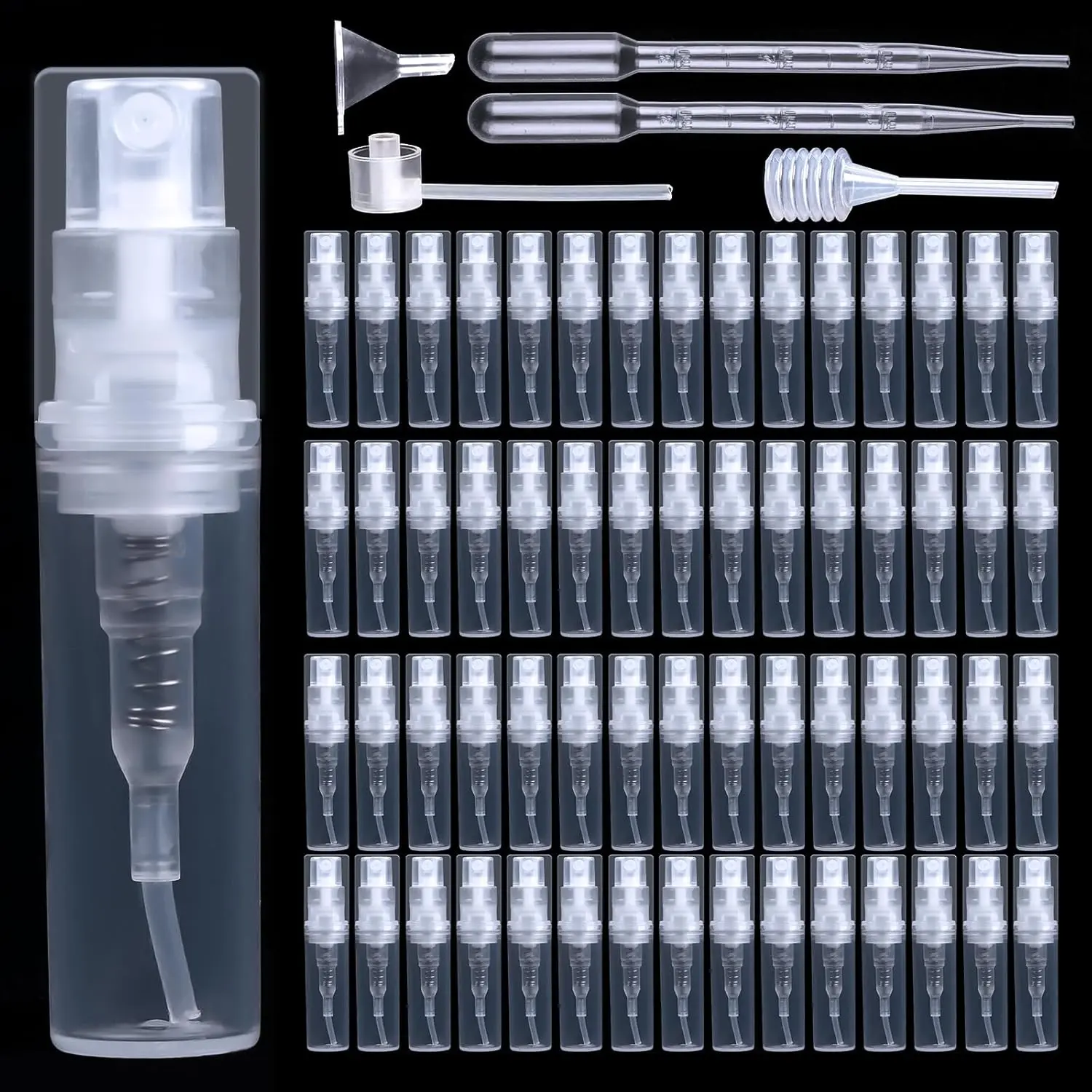 60 Piece Perfume Atomizer,2ml Mini Spray Bottle Transparent Perfume Atomizer For Filling,Plastic Perfume Filler Small Bottle For On-the-go Pet Dispenser Makeup Clear