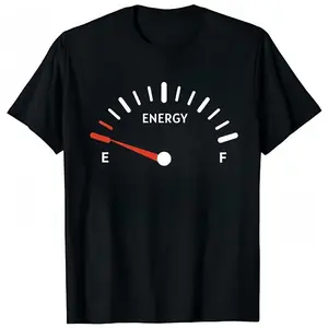 "Dad Energy Low" Funny Battery Print Casual Humor T-Shirt Shirt Round Neck