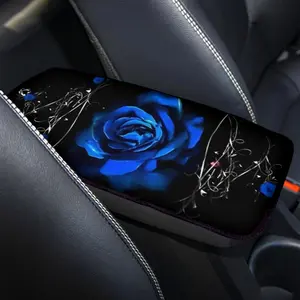 Blue Rose Printed Car Armrest Box Pad, Soft Polyester Cushion, Car Armrest Box Cover Protector, Decorative Accessory for Most Vehicles, Car Interior Accessory