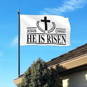 Jesus Christ He is Risen Flag, American Double-Sided Christian Easter Flag, Faith over Fear, House Yard Decor Banner