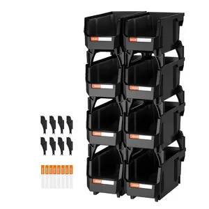 VEVOR Plastic Stackable Storage Bins,  10.9 x 5.5 x 5.1 inch (8 Pack), Plastic Containers for Organizing and Storage Bins for Closet, Garage, Small Parts, Office Supplies and Other Accessories, Black