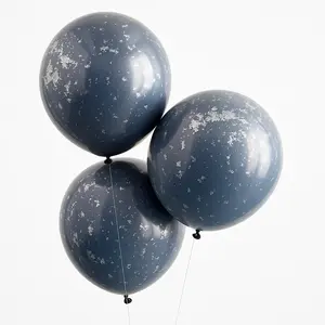 Elegant Navy and Silver Double-Stuffed Latex Balloons - 3 Pack
