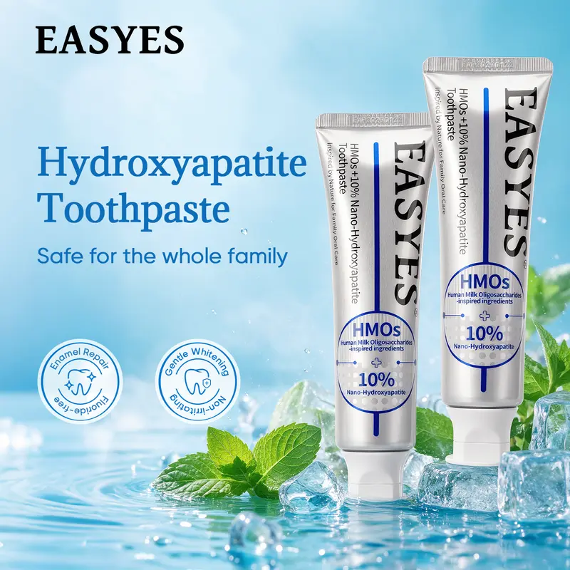 【Easyes】HMOs 10% Nano Hydroxyapatite Toothpaste - Inhibits Oral Bacteria Reduces Bad Breath Prevents Cavities and Strengthens Teeth Cares for Sensitive Gums Fluoride-free Whitening Safe Formula