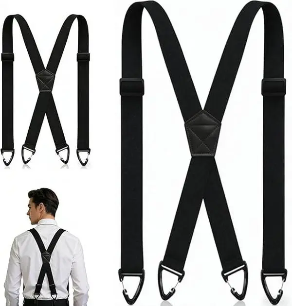 Hidden Suspenders for Men Under Clothing XBack Heavy Duty 1.5 Inch Elastic Straps withBelt Loop Hooks Airport Friendly Black