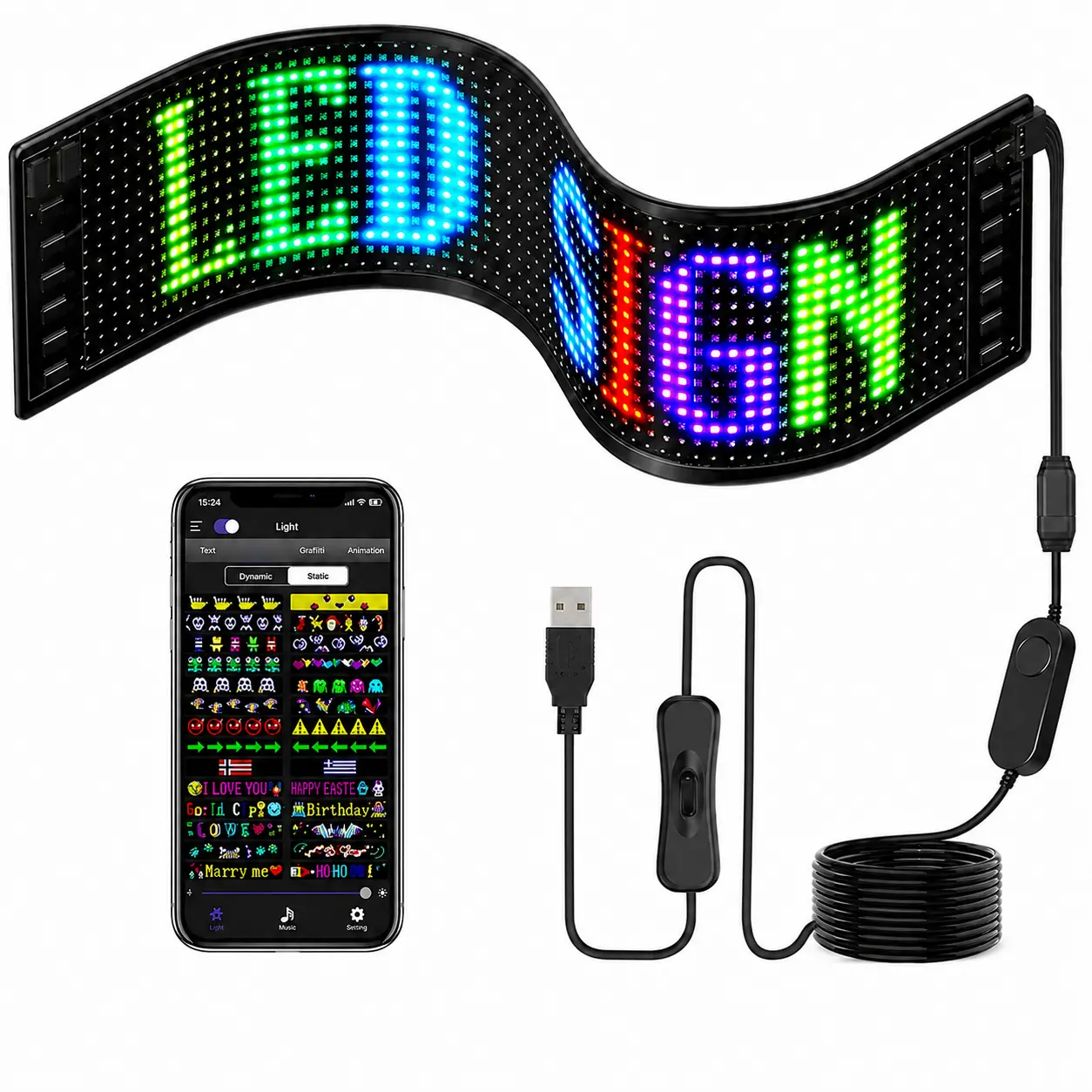 Programmable LED Car Sign, Bluetooth App Controlled Flexible LED Matrix Display, DIY Scrolling Text & Animation Panel, USB Powered 5V 2A, Car Window Decorative Light for Cars, SUVs, Trucks