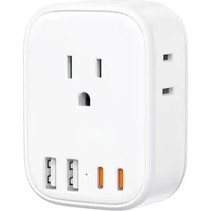 Multi Plug Outlet Extender with USB, 4 AC Electrical Outlet Expander with 4 USB Charger Cube(2 Type C), Small Multiple Wall Tap Plug Splitter for  Office Travel Cruise Dorm Essentials