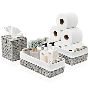 Sorbus Paper Rope Bathroom Baskets & Tissue Holder Set