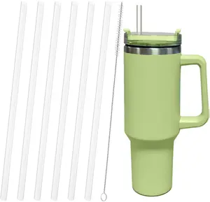 Replacement Straw Compatible with Stanley 40 oz 30 oz Cup Tumbler, 6 Pack Reusable Straws for Stanley 40 oz Tumbler with Handle, Straws with Cleaning Brush for Stanley Accessories, Plastic, Clear