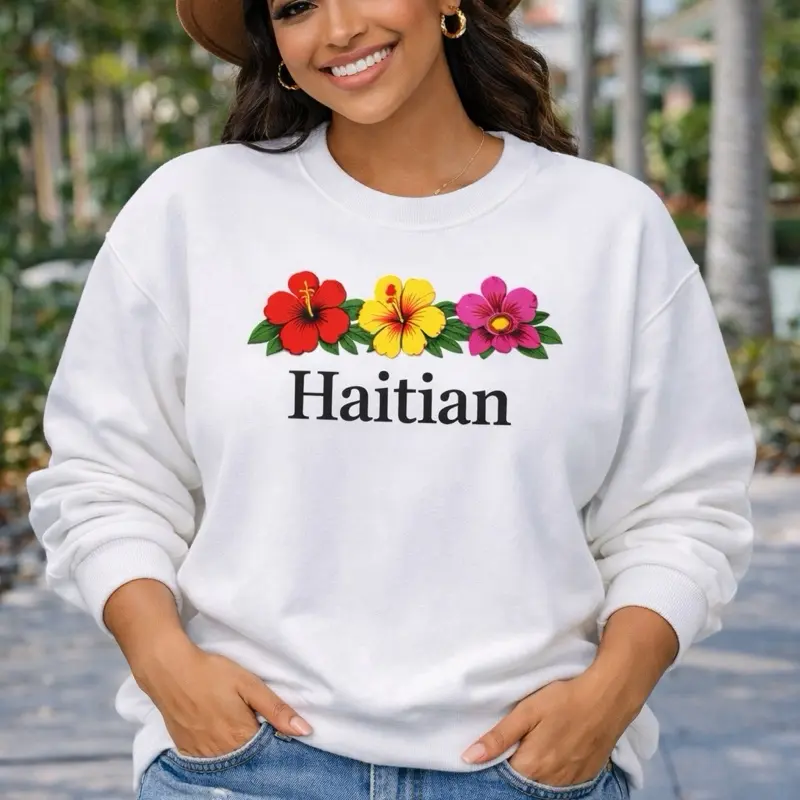 Haitian Floral Crewneck Sweatshirt | Tropical Hibiscus Flowers