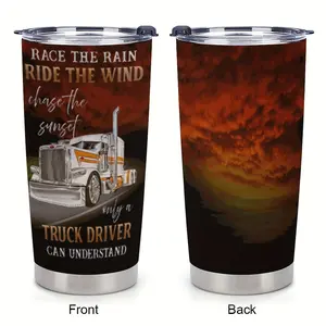 20oz Water Bottle Men's Truck Driver Gift Cool Gift for Truck Driver Gift for Truck Driver Sunset Truck Mug Insulated Travel Coffee Mug with Lid Stainless Steel Mug Leakproof Tumbler Drinkware