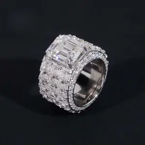 [iCE HUE] Women's 18-Gold Vacuum Plated Fashion Ring, 5A+ Sri Lanka Emerald Cut Moissanite Full Stone, Miami-Inspired Personalized Luxury Jewelry, Ideal Casual Gift