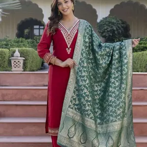PunjabiSuits Gorgeous Plazo Suits Available in Four Colors with Contrast Banarasi Dupatta for Bridesmaids Salwarkameez Asian Women's Wear