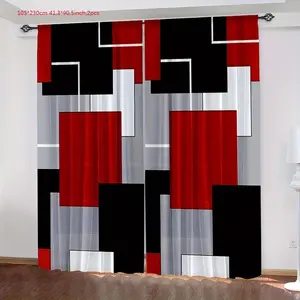 Minimalist Geometric Pattern Curtain, 2pcs/set Decorative Curtain, Window Drapes for Home Living Room & Bedroom Decor, Home Decoration Curtain