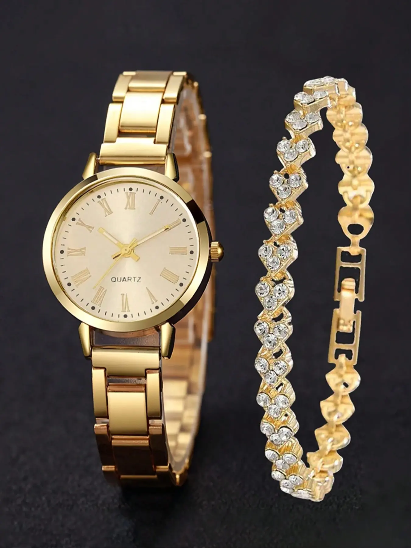 Women's Elegant Casual Round Dial Quartz Watch & Jewelry Set without Box, Fashionable Analog Watch Set for Party and Daily Wear, Trendy All-match & Exquisite Watch, Fashionable Wristwatch Set, Gift Watch