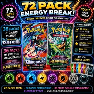 Chaos Rising and Twilight Masquerade Pokemon Energy Break 72-Pack Trading Card Box - Sealed Box with Play Booster Packs, Raw Card Singles, Authentic English Collectibles for Engaging Gameplay