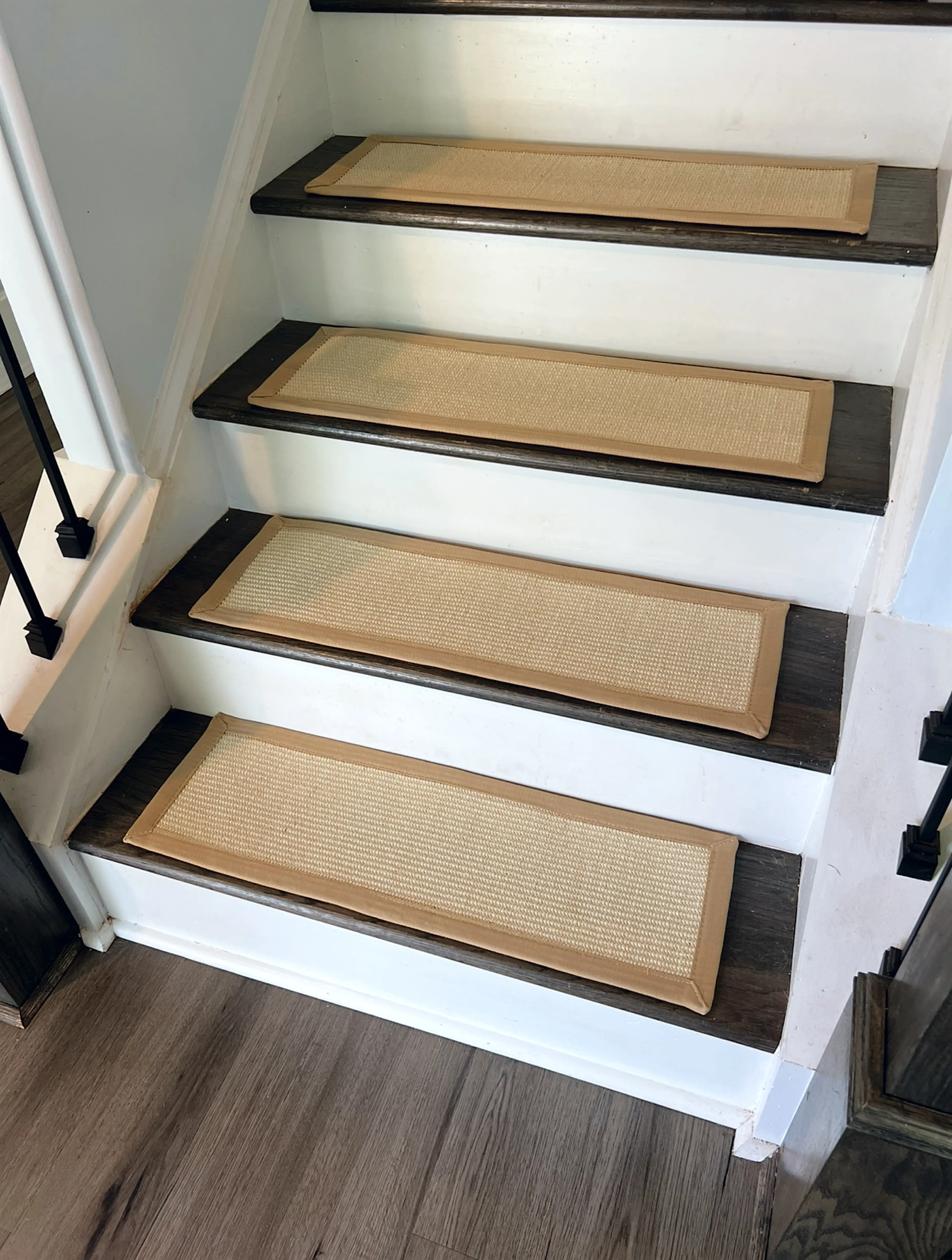 Natural Fiber Sisal Carpet Stair Treads with Cotton Binding - Set of 15 29 Inches by 29 Inches Each Stripe Design Non-Skid Felt Backing for Safety and Style