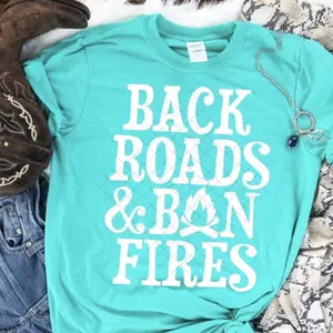 Graphic Print Backroads & Bonfires Unisex Tshirt Daily Wear Women's Cute Casual Short Sleeve Crew Neck Tee Womenswear Shortsleeve Crewneck Countrygirl