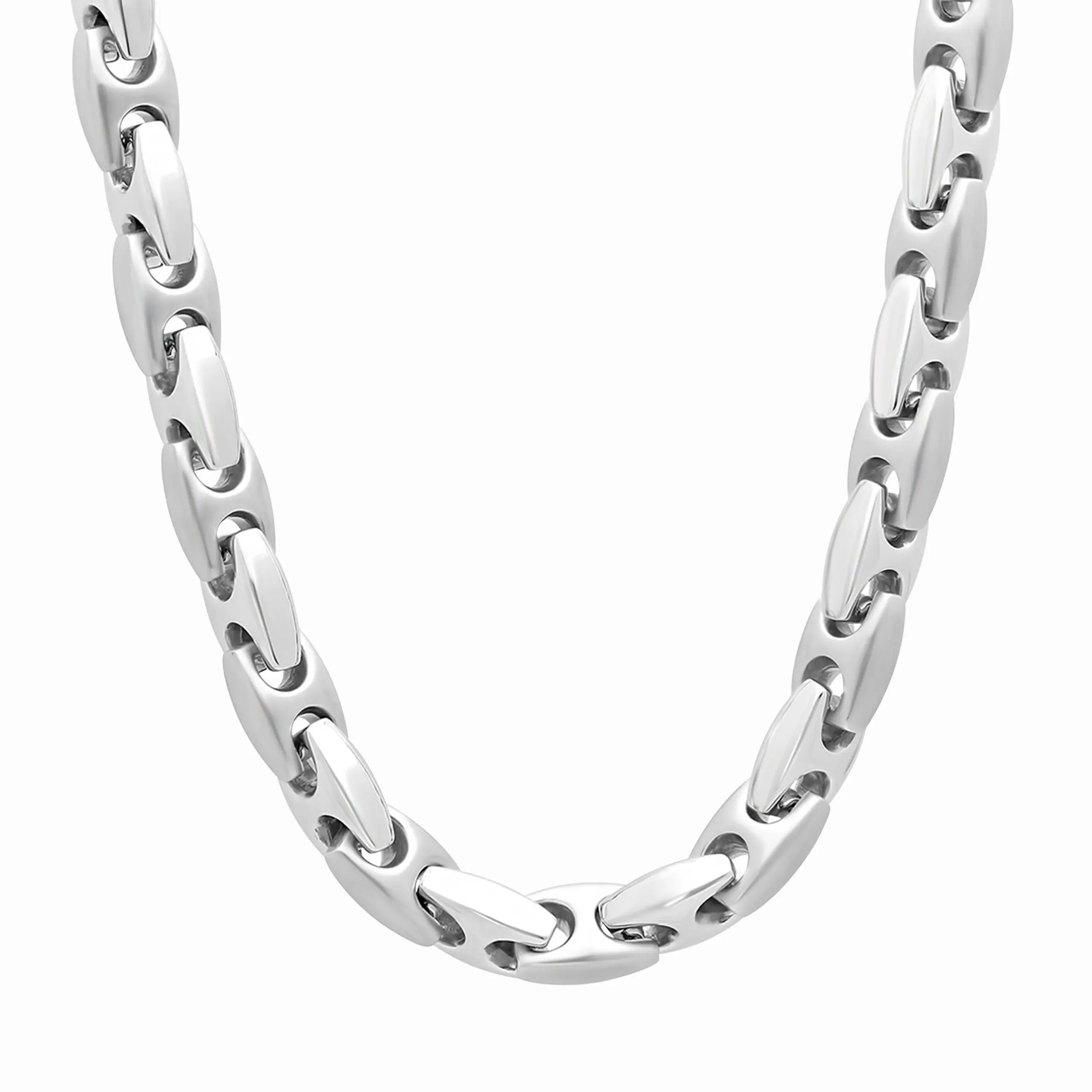 Male Heavy Tungsten Mariner Chain Necklace - 24in High-Polish Silver/Matte Black Finish, Bold Links, Balanced Build, Clean Lines, Distinctive Construction, Casual Fashion Lifestyle Everyday Jewelry