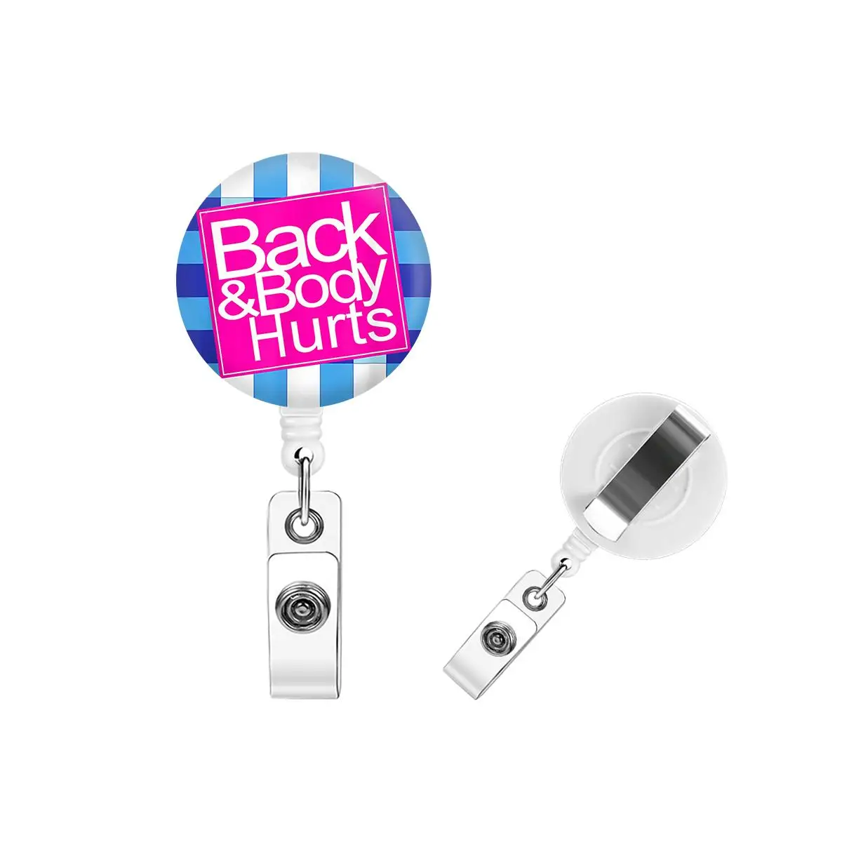 Back & Body Hurts Retractable Badge Reel, 1 Count Retractable Name Badge Holder with Clip for Nurse Doctor Student Worker Volunteer, ID Card Holder