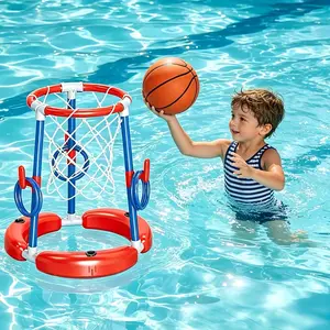 Outdoor Ball Toy, 2-In-1 Pool Basketball Rack, Kids Sports Toy with Throw Ring Game, Floating Pool Toy, Party Gift for Ages 3-12