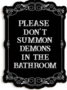 Wall Art, Please Do Not Summon Demons In The Bathroom, Funny Gothic Decor Bathroom Wall Decor, Wooden Spooky Wall Hanging (B, 7x10 Inch)