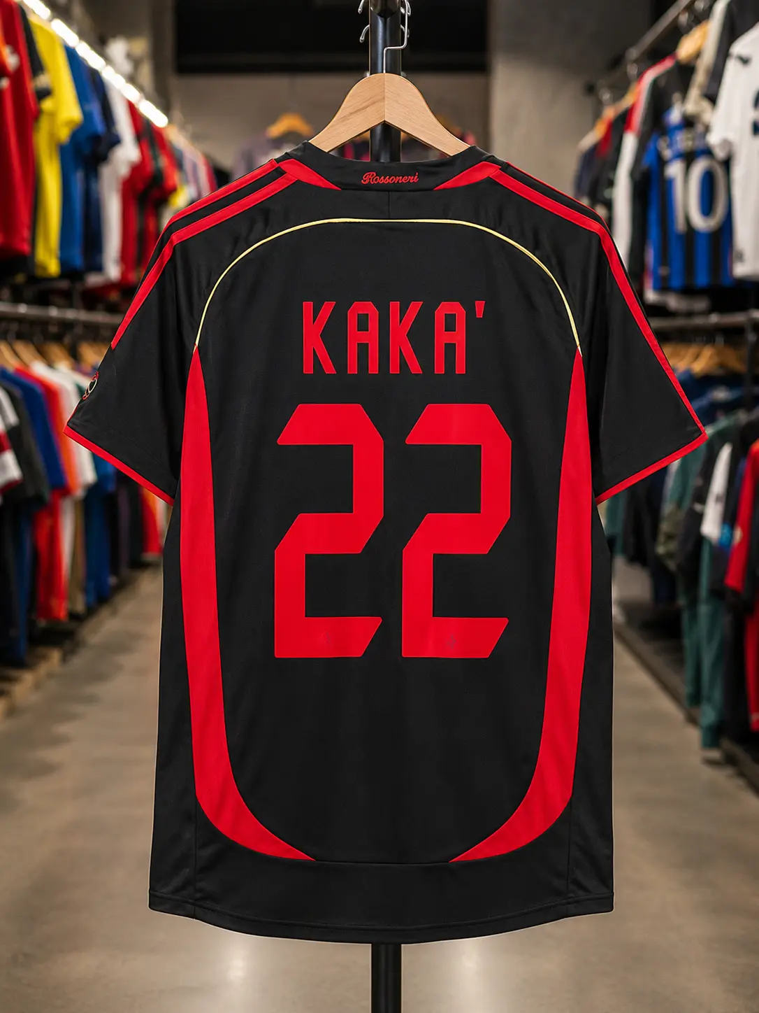 Kaka 2006 Black & Red Retro Football Shirt Number 22 Short Sleeve Full Logo