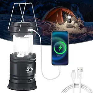 【summervibes】4-Pack Solar Camping Lantern, Collapsible LED Solar USB Rechargeable Lantern Flashlight Emergency Hanging Lights for Camping Hurricanes Power Outages Indoor Outdoor