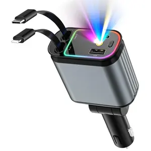 4 in 1 Car Charger, 66W USB C Car Charger with 80cm Retractable Cable, High Speed Charger, High Efficiency Charger, Fast Charging Car Charger Adapter, Electronic Smartphone Charger for iPhone, Google Pixel, Samsung Galaxy, Retractable Car Chargers