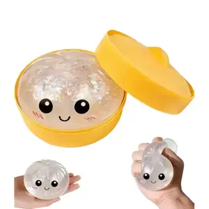 Giant Glitter Dumpling Squishy with Steamer Box, Mega Rainbow Dumpling Stress Ball, Soft Squeeze Decompression Dough, Anxiety Relief Fidget Toy, Best Gift for Easter Valentine