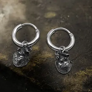GTHIC Vintage Anatomical Heart Organ Stainless Steel Hoop Earrings for Men Women Fashion Accessories Daily Wear