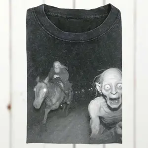 Funny Meme Gandalf Chases Gollum Night Ride Comfort Colors Shirt, Meme Graphic Tee, Epic Fantasy Humor Top, Middle Earth Fan Gift, Unisex Cotton Crewneck T-Shirt Menswear Womenswear Streetwear Top