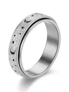6mm Star Moon Pattern Rotating Ring, Unisex Anxiety Relief Jewelry, Fashionable Durable Design, Daily Wear, Best Gift for Women Men Friends Family, Spinner Rings