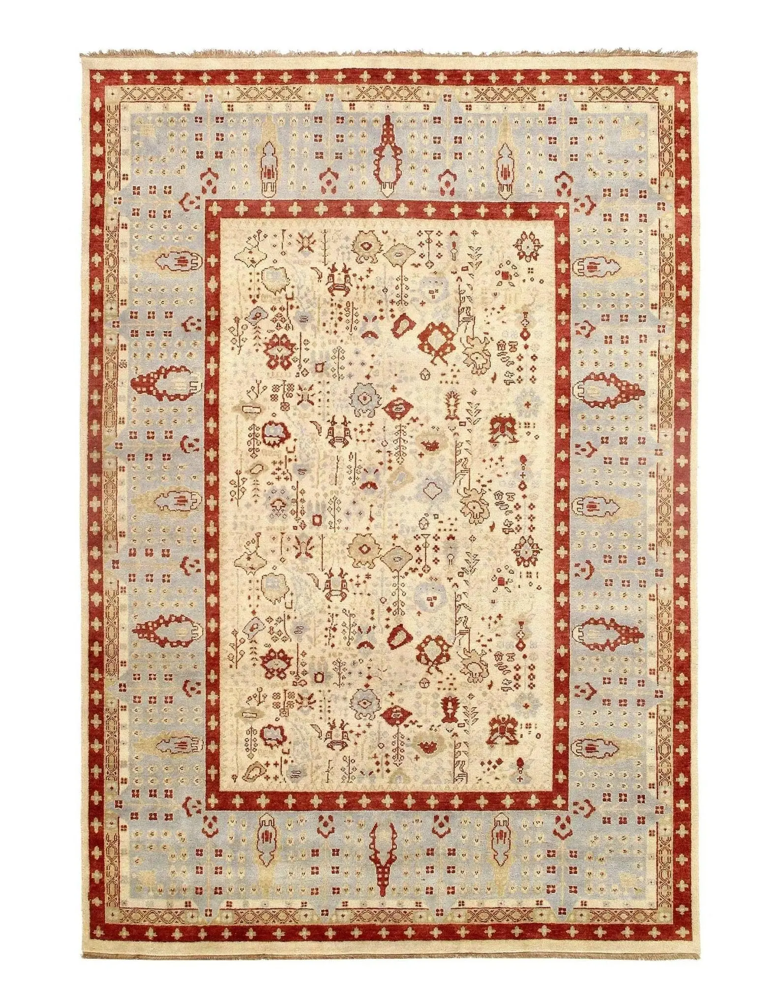 Canvello Ivory color fine Hand Knotted Indian Oushak Rug - 8' X 10'