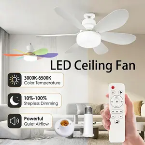 Remote Control Ceiling Fan Light, Small Ceiling Fan Lamp, Smart Timer Dimmable, Three Colors Available, E27 Base, Dimmable Lighting, for Bedroom Living Room Garage Kitchen