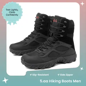 5.AA Men's All-Season High-Top Tactical Boots with Side Zipper, Lightweight, Slip-Resistant All-Terrain Hiking Style Shoes for Work, Trekking & Camping