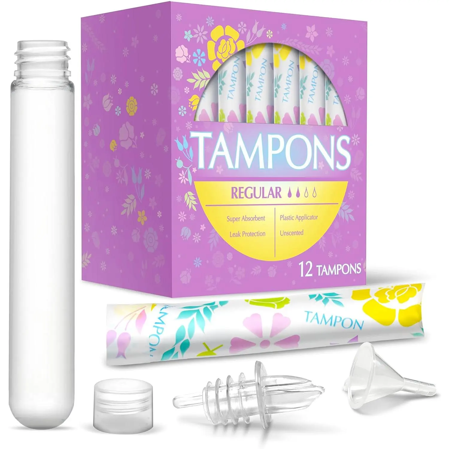 Tampon Flasks 12 Pack (18 oz Total) - Hidden Alcohol Travel Flasks for Women - Secret Liquor Containers for Nightclubs, Festivals, Cruises, and Sports Events – Includes Funnel & Spout