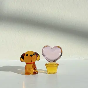 Valentines heart Glass Figurine, Blown Glass dog , glass cactus ,Art Glass Animals, pocket heart, valentines gifts, stockings gift