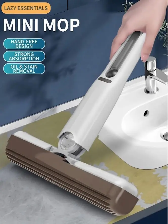 Mini Cleaning Mop,Mini Sponge Mop,Wet and Dry Use Cleaning System,2 Sponge Head & 1 Squeeze Handle,Mini Mop for Bathroom,Kitchen,Desktop,Glass,Living Room,Car.