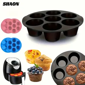 [7-Hole Silicone Mold] SHAON 7-Hole Silicone Air Fryer Baking Mold, Non-Stick Mold, Suitable for Microwave And Air Fryer, Dishwasher Safe, Specifically Designed for Egg Tarts, Cakes, And Muffins - Baking, Multifunctional Kitchen Tool