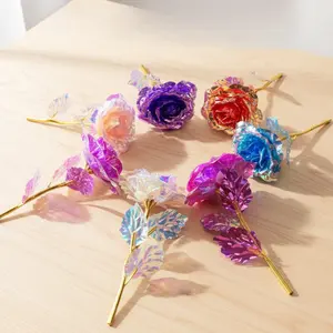 7/13 Pieces New Colorful Eternal Flower Imitation Gold Foil Rose Bouquet Single Branch Mother's Day Birthday Creative Small Gift Valentine's Day Present