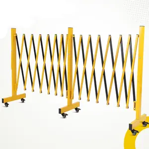 8FT Expandable Metal Barricade with 4 Caster, Industrial Safety Folding Barricade, Retractable Mobile Driveway Gate, Adjustable Temporary Barrier, for Construction Area Traffic Control, Yellow