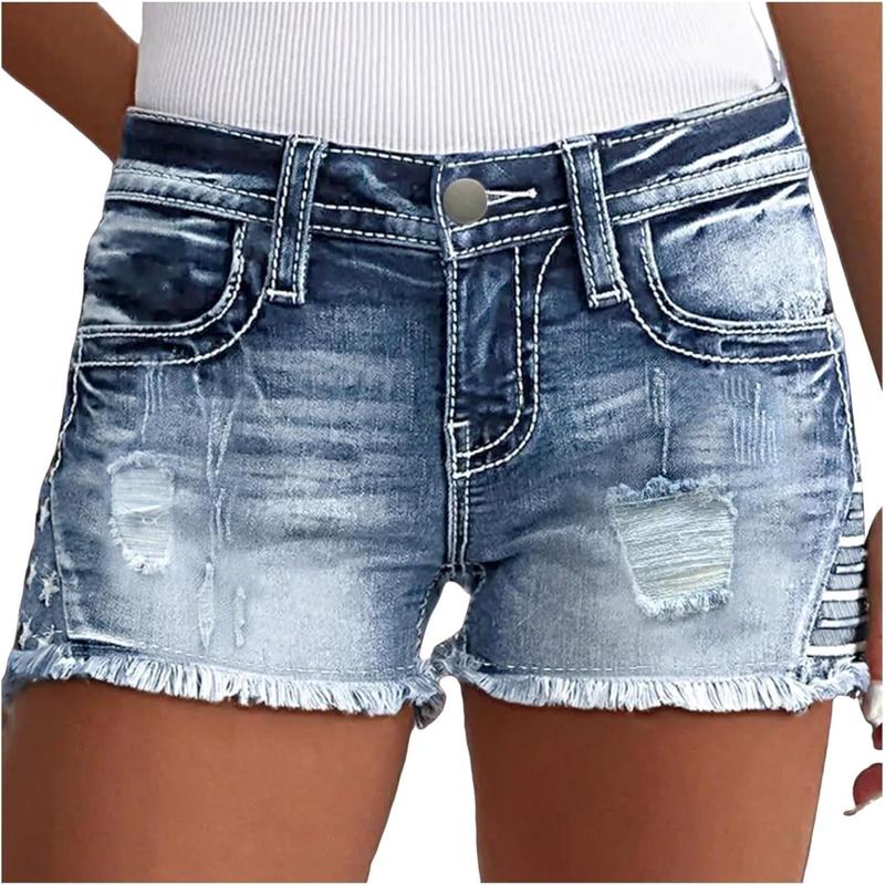 Women's Denim Shorts Summer Casual Low Waisted Frayed Raw Hem Ripped Denim Jean Shorts Cut Off Denim Shorts Trendy Shorts