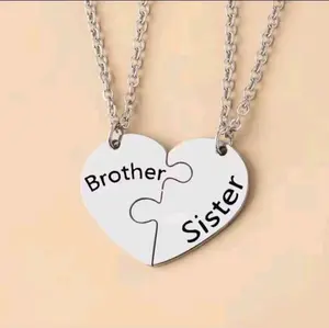 Brother & Sister Heart Puzzle Necklace Set - Perfect Gift for Siblings - Unique Matching Jewelry for Family Bonds