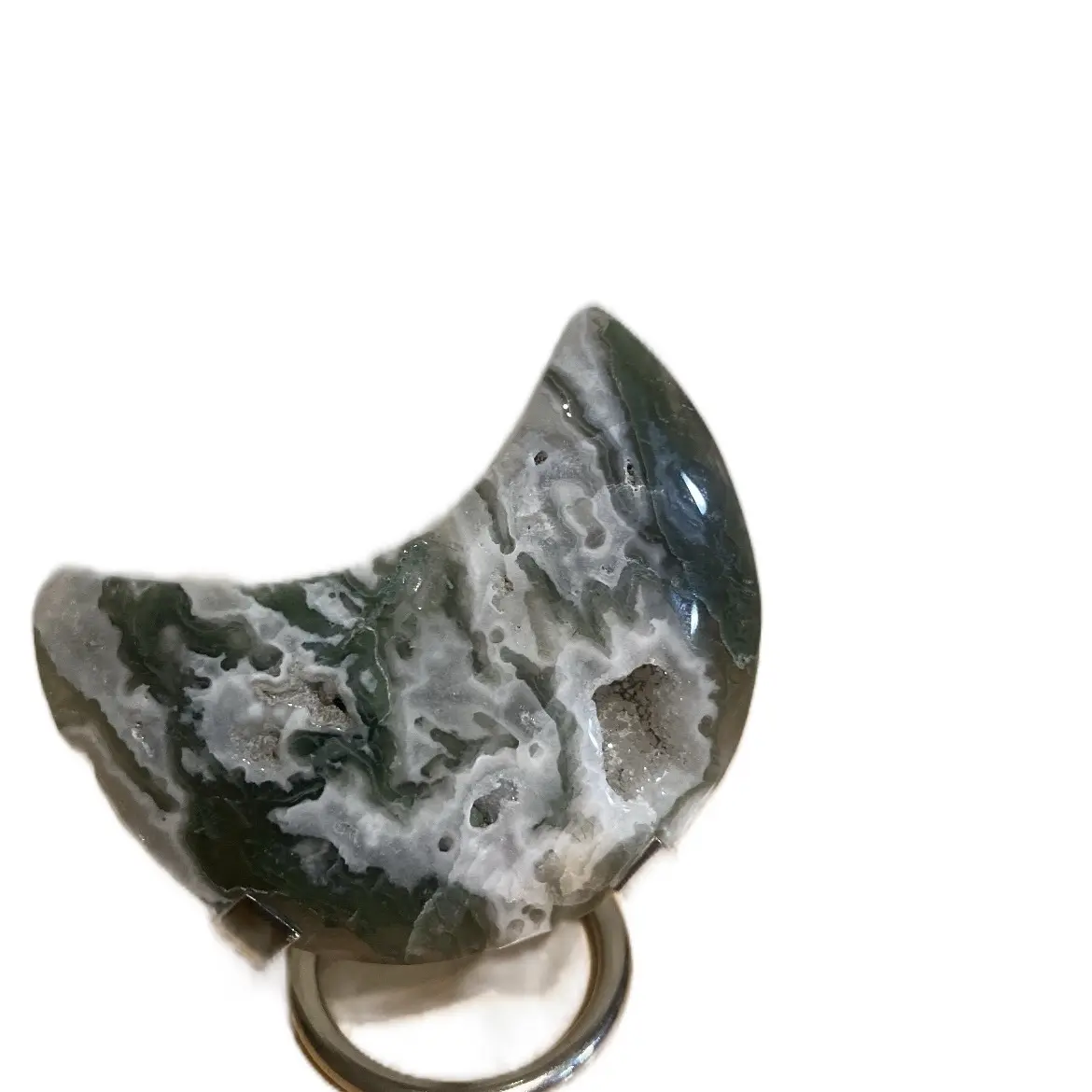 Moss Agate Crystal Moon with Druzy